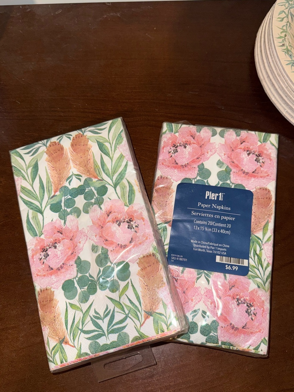 Pier 1 Pink and Green Floral 13”x15.75” Paper Napkins Disposable- NWT 40 ct